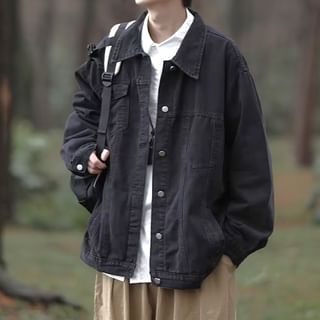 DuckleBeam-Lapel Collar Button Up Denim Trucker Jacket