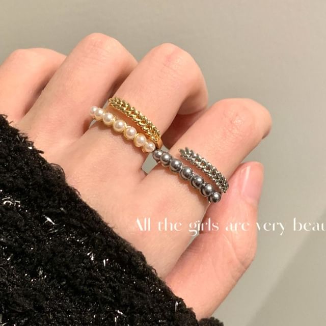 Gemsha-Faux Pearl Alloy Open Ring