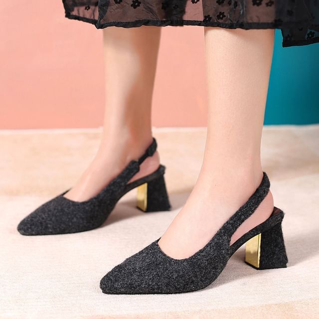FRAISO-Pointed Toe Block Heel Slingback Pumps