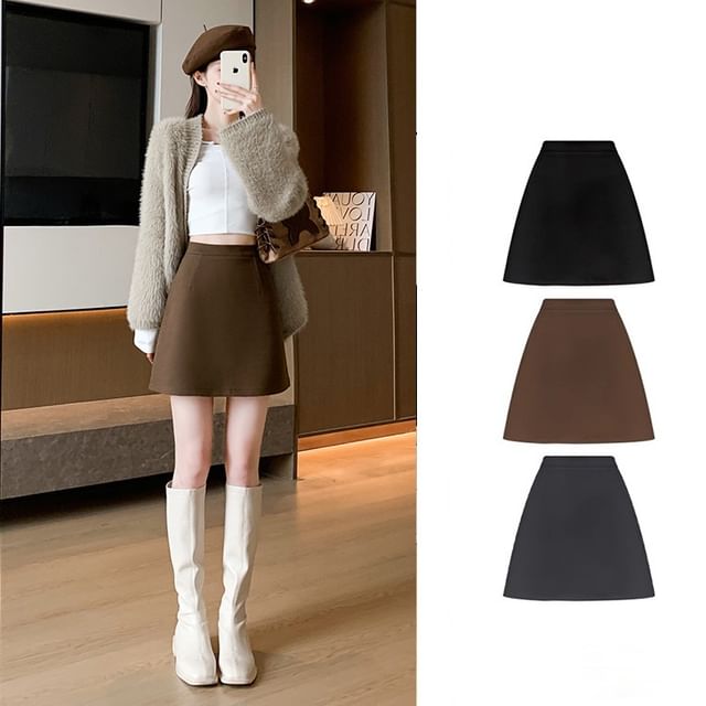 Ukiyo-High Waist Plain Mini A-Line Skirt