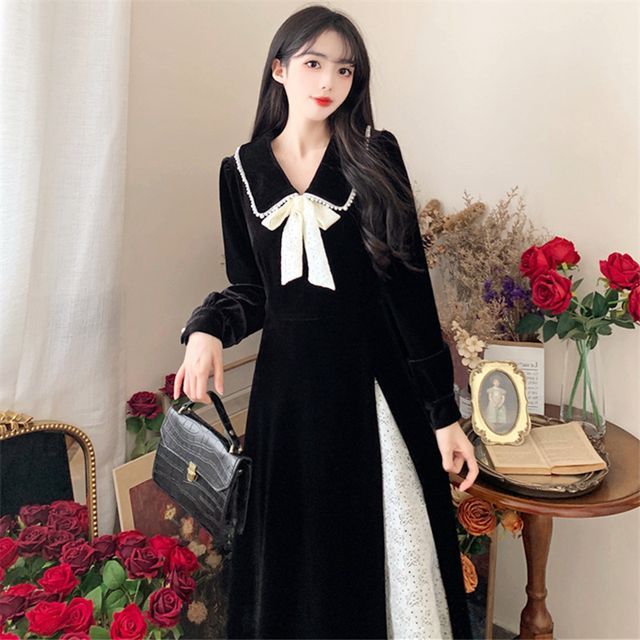 Gaslie - Peter Pan Collar Velvet Dress | YesStyle Gaslie - Peter Pan Collar Velvet Dress | YesStyle