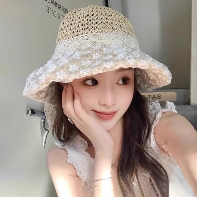 Hatrix-Lace Trim Straw Hat
