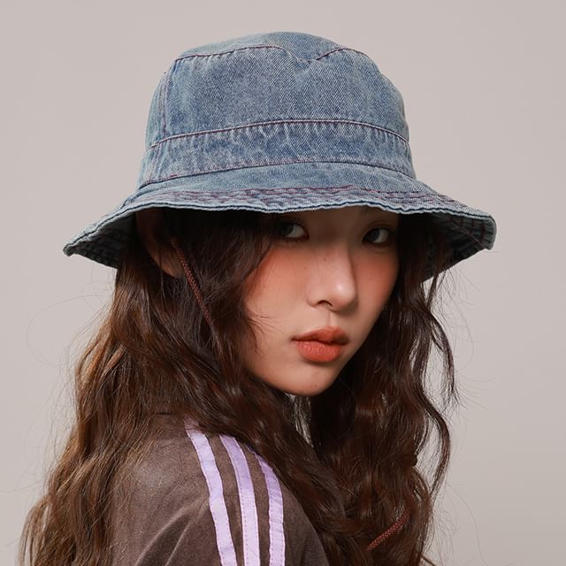 Amandier-Washed Denim Bucket Hat