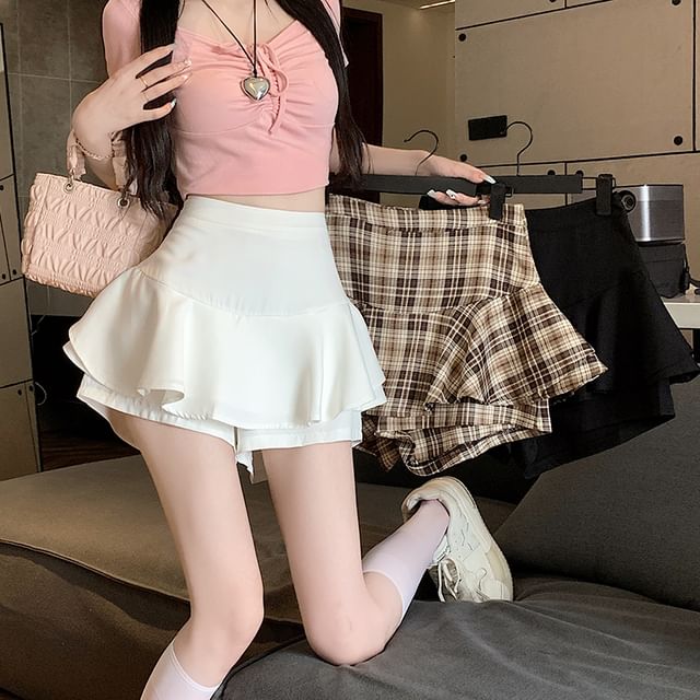 monroll-High Waist Ruffle Skorts