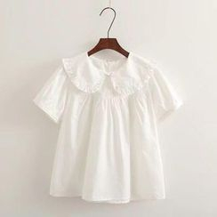 Short-Sleeve Peter Pan Collar Babydoll Top