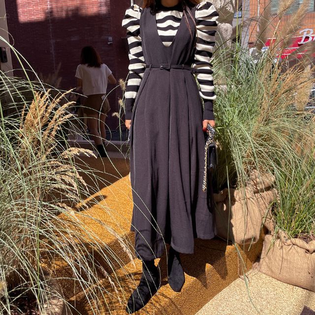 Pinafore Long Dress Pinafore Pencil Dress DEEPNY V-Neck Belted