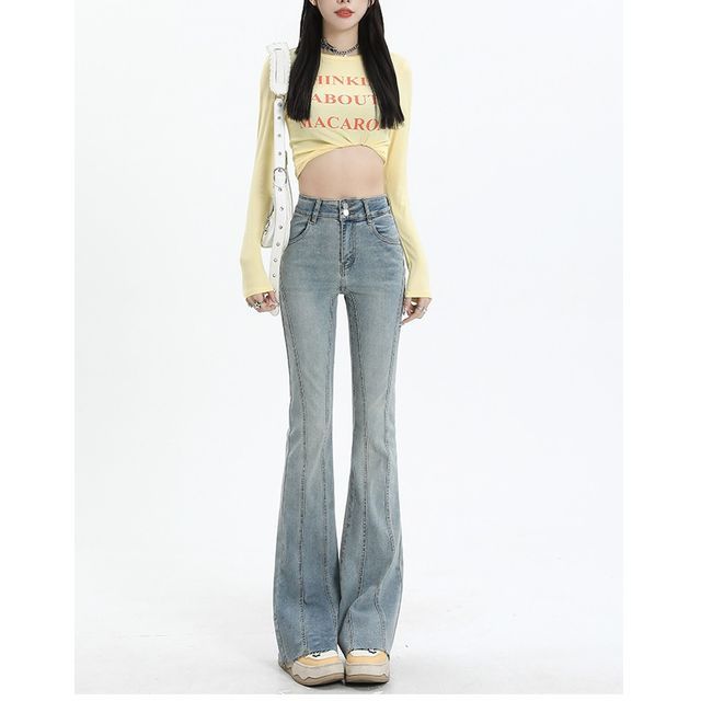 Denimot-High Rise Washed Panel Bootcut Jeans Various Designs