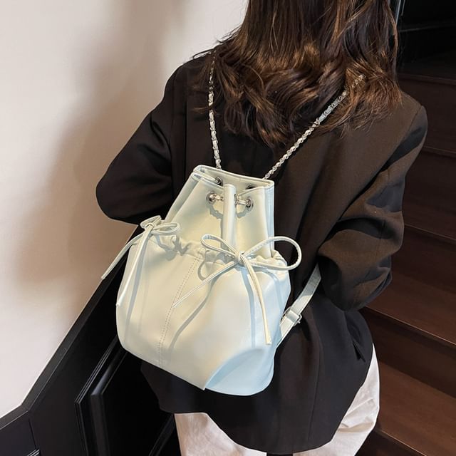 Mulgam-Plain Drawstring Faux Leather Backpack