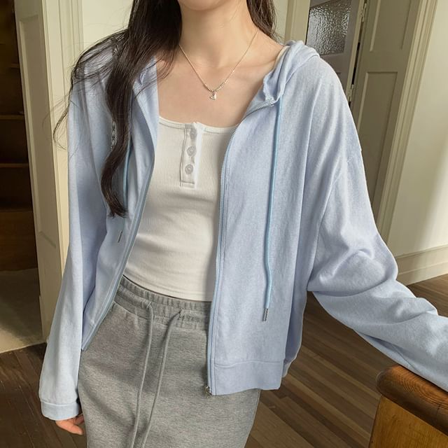 Dragan Pulse-Drawstring Plain Zip Up Hoodie