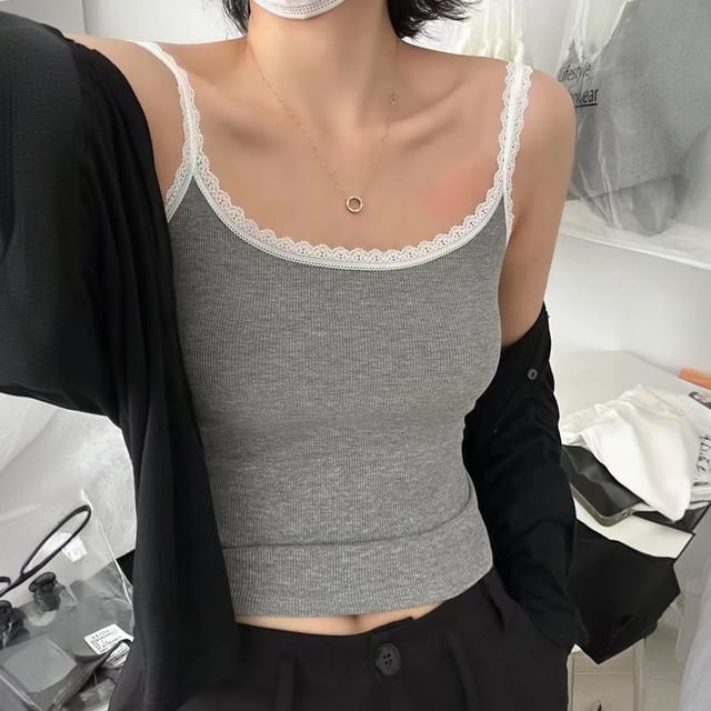 PERKARP-Lace Trim Padded Camisole Top