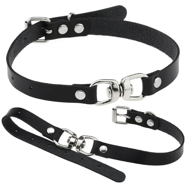 SURELIN-Faux Leather Buckled Choker