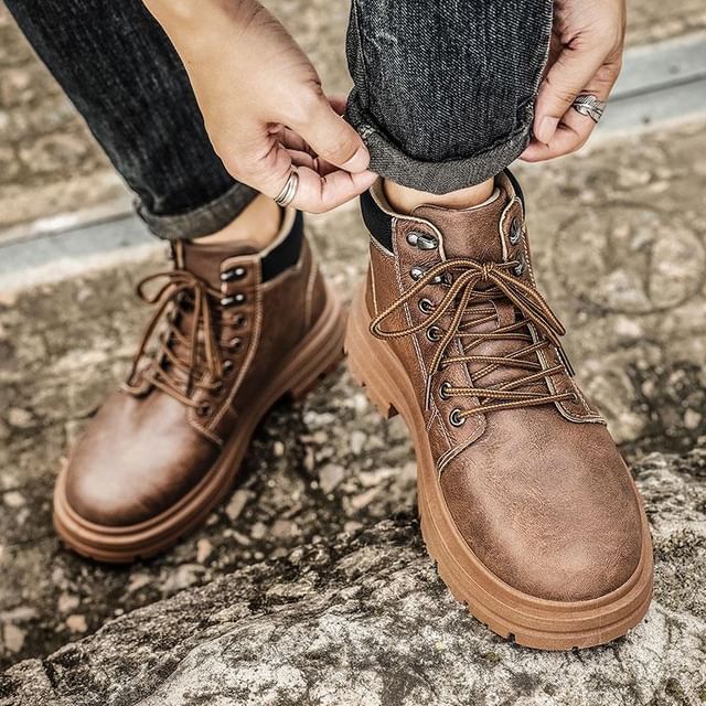 Solejoy-Platform Lace-Up Short Boots