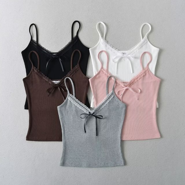 Yukis-Bow Lace Trim Cami Top