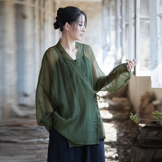 Lewwe-V-Neck Plain Wrap Light Jacket