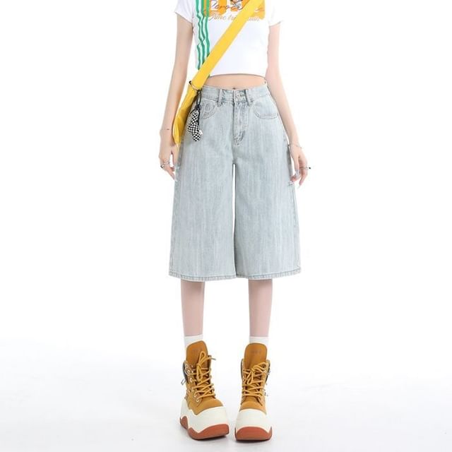 Denimot-Mid Rise Washed Wide Leg Jorts