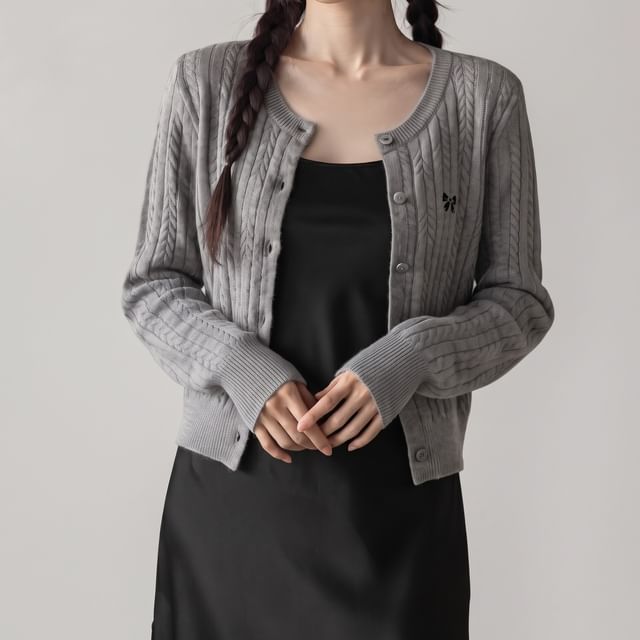 Shinsei-Bow Embroidered Cable-Knit Cardigan