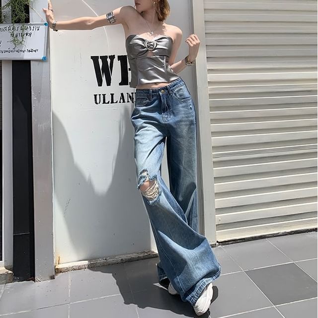 Denimot-Low Waist Washed Ripped Flared Jeans Various Designs