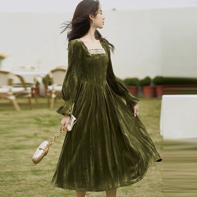 Long Velvet Dress With Square Neck Miss Selfridge Velvet Square