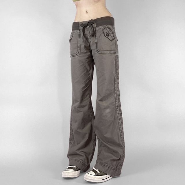Honet-Low Rise Drawstring Flared Pants