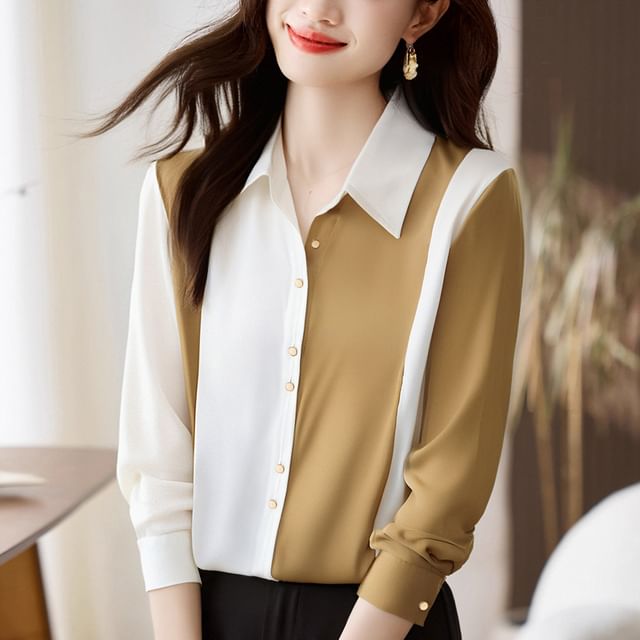 Dragan Pulse-Long Sleeve Collared Two Tone Panel Shirt