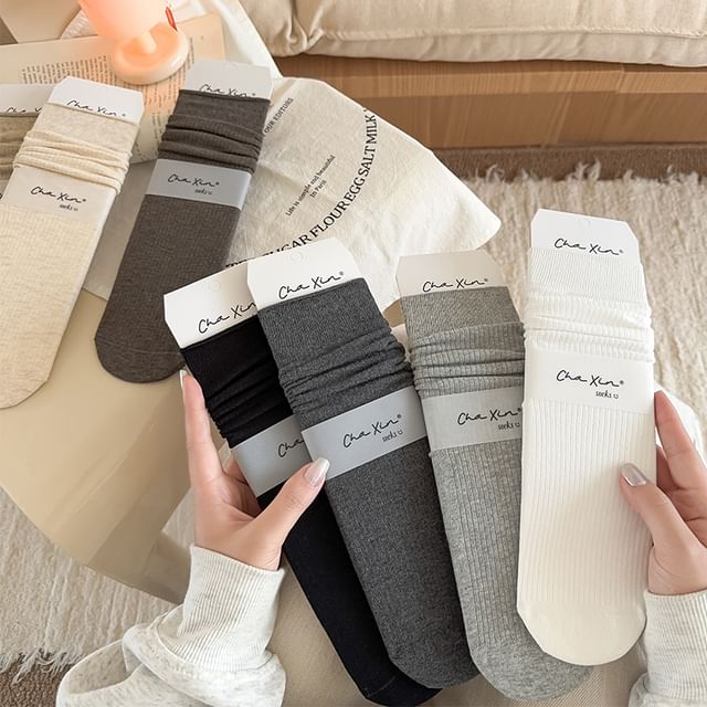 Mimiyu-Plain Crew Socks Set
