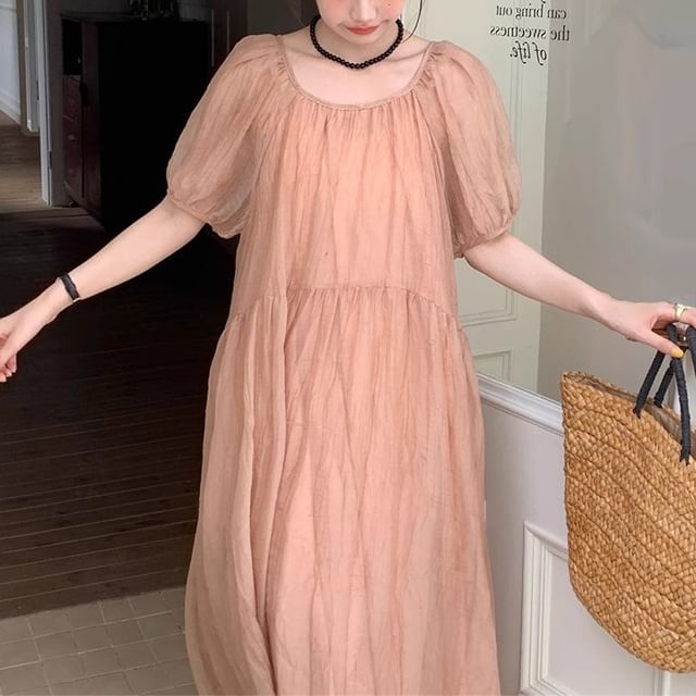 Coris-Short-Sleeve Plain Open Back Maxi Sundress