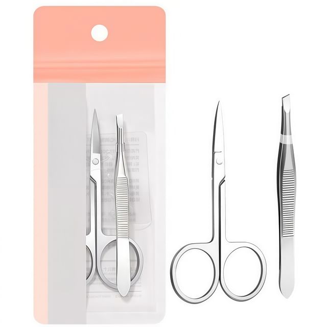 Charyeina-Ensemble pince à épiler et ciseaux à sourcils en acier inoxydable