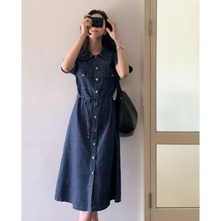 CHERRYKOKO Denim Midi Shirtdress with Sash Sale