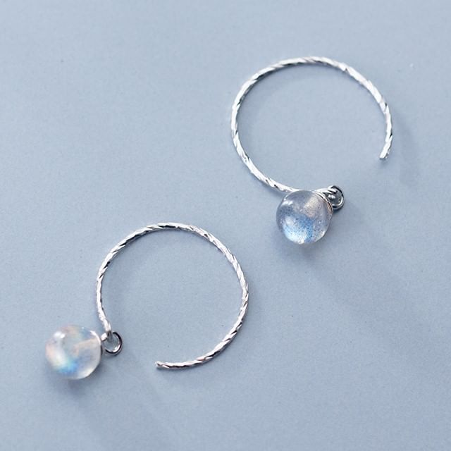 A-ROCH-Gemstone Open Hoop Sterling Silver Drop Earring