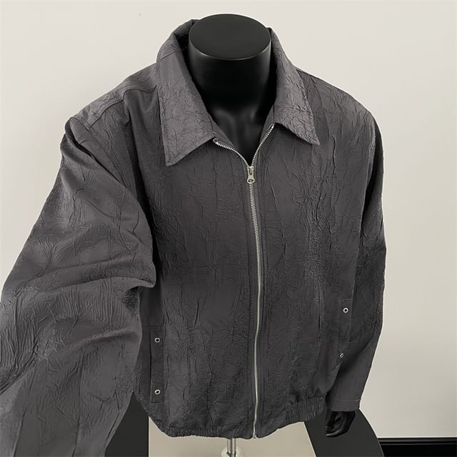 Plummie-Plain Shirred Zip Shirt Jacket