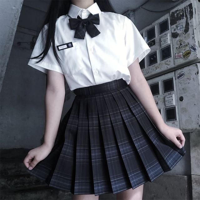Jerolenea-High-Waist Pleated Plaid Skirt