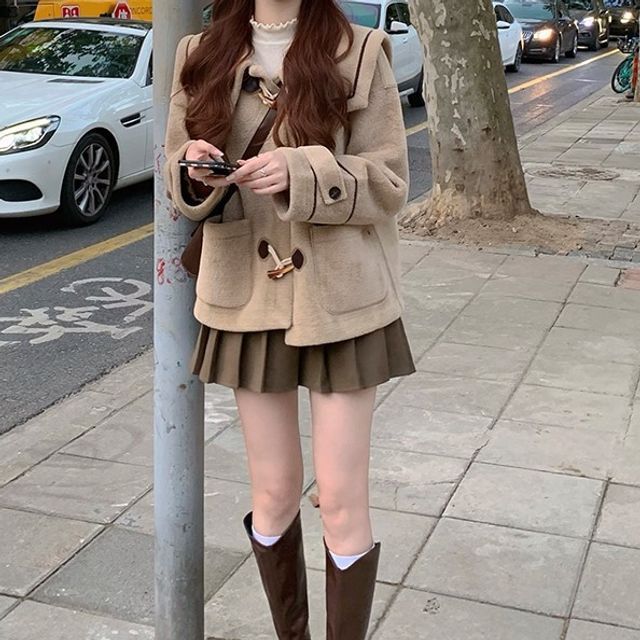 Pleated Skirt Tan Skirt Black Jacket Solid Pleated Maxi Skirt For