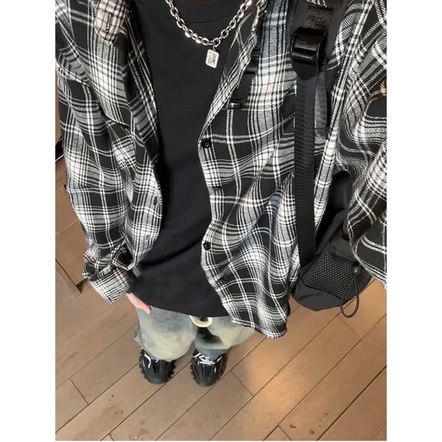 Zentrus-Plaid Button-Up Shirt