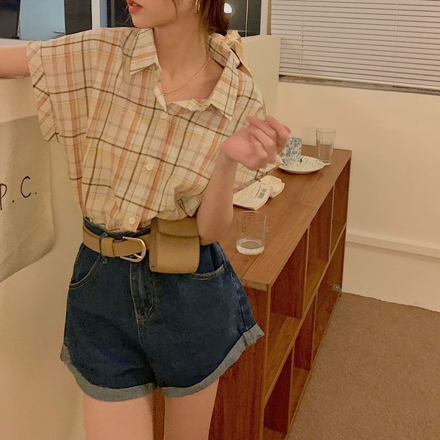 Everose-Short-Sleeve Plaid Shirt