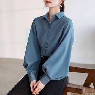 Plain Bishop-Sleeve Blouse