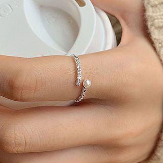 Chimerro-Faux Pearl Rhinestone Open Ring