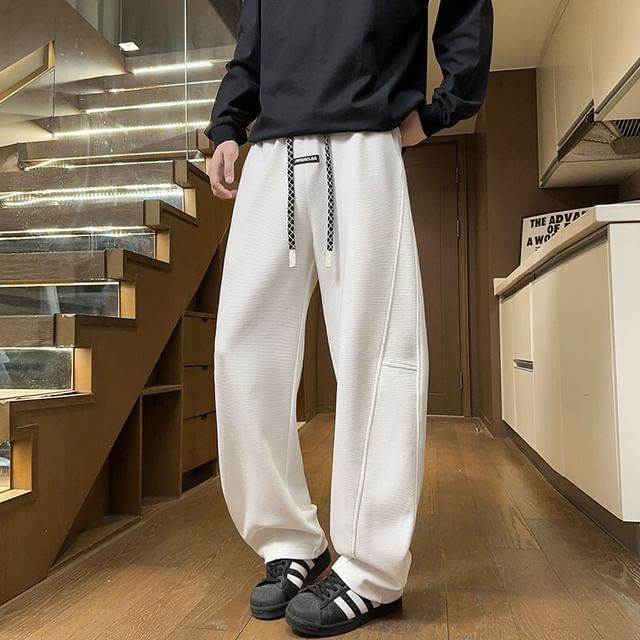 Diphon-Drawstring Waist Plain Wide Leg Sweatpants