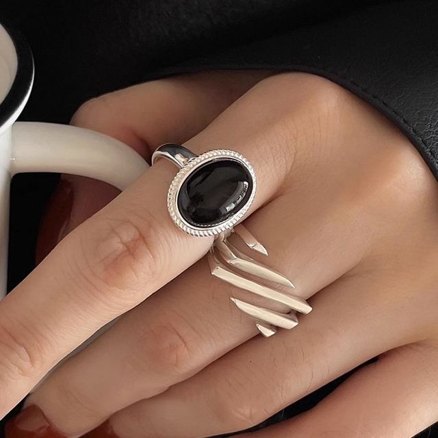 Fireflicka-Agate Layered Alloy Open Ring