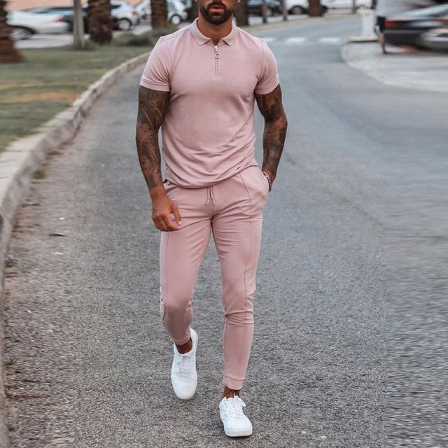 Grey Pants Grey And Pink Polo Sweatsuit Polo Shirt With Sweatpants