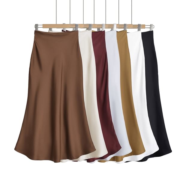 Asiris-High Waist Plain Satin Fishtail Skirt Various Designs