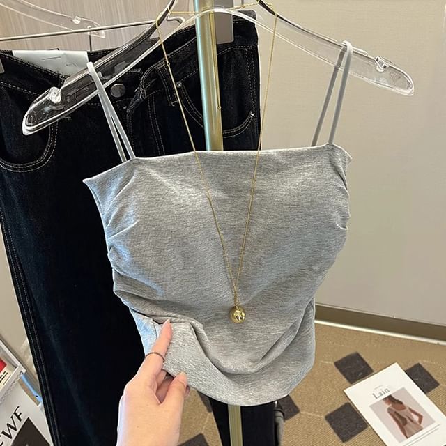 camikiss-Plain Ruched Camisole Top