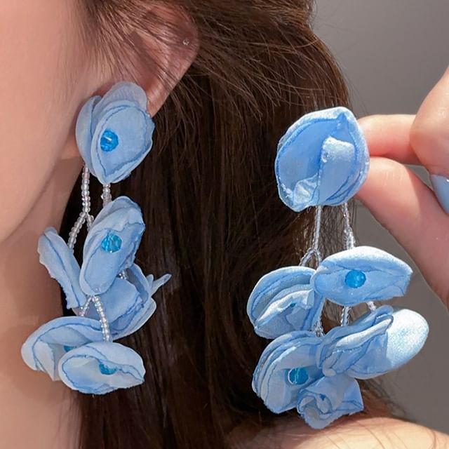 Rodiv-Floral Fabric Bead Dangle Earring