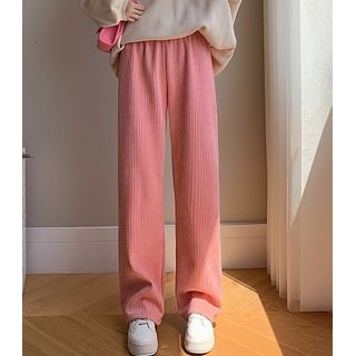 evanesce-High Rise Plain Ribbed Loose Fit Pants