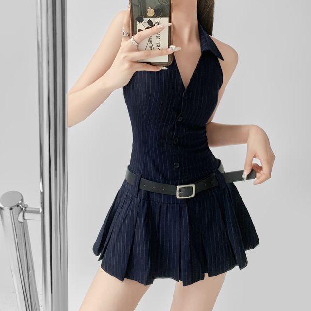 strapless open back dress Metallic Satin Pleated Long Dress – John Paul Ataker main image 0