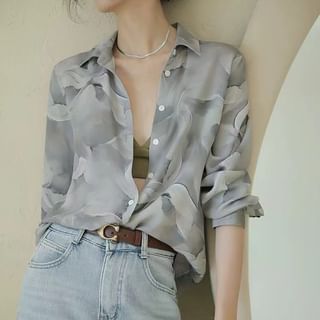 Jeonseon Long-Sleeve Collared Floral Print Shirt
