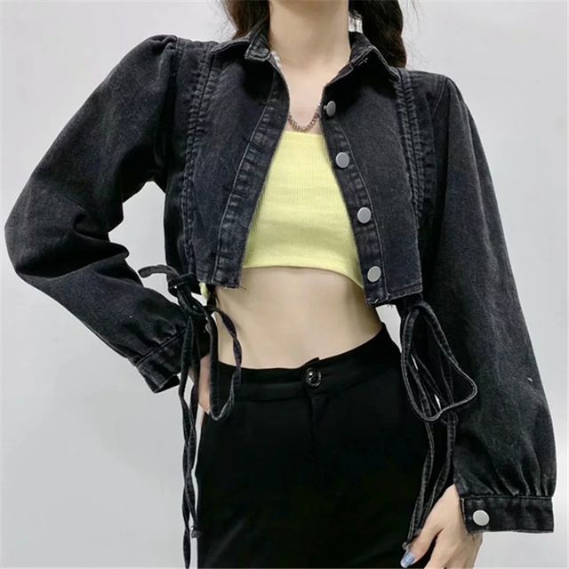drawstring crop jacket