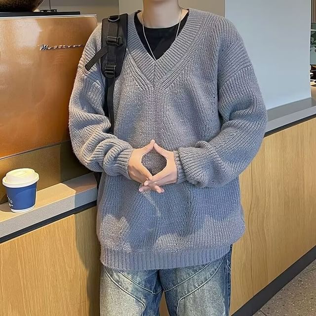 Urtishia-V-Neck Plain Sweater
