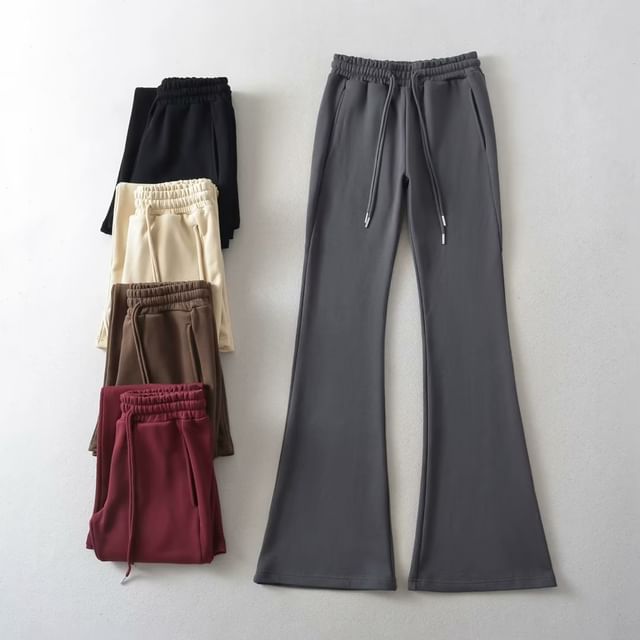 Drawstring Waist Plain Flared Sweatpants