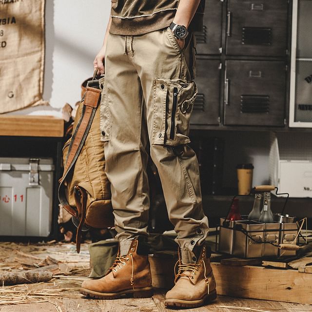 WidoWilder-Mid Rise Plain Straight Leg Cargo Pants