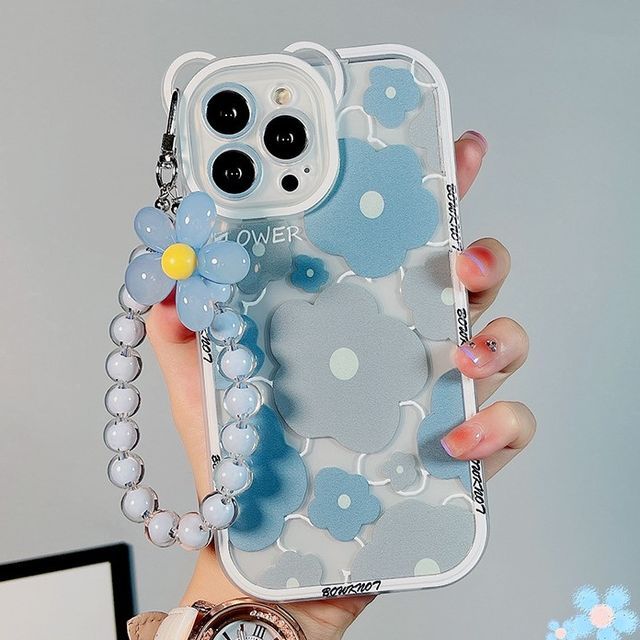 Synthaisy - Flower Bead Chain Transparent Phone Case - iPhone XR / X / XS /  XS Max / 11 / 11 Pro / 11 Pro Max / 12 / 12 Pro / 12 Pro Max / 13 / 13 Pro  / 13 Pro Max / 14 / 14 Plus / 14 Pro / 14 Pro Max